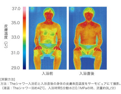 Theシャワー入浴前と入浴直後の身体の皮膚表面温度比較
